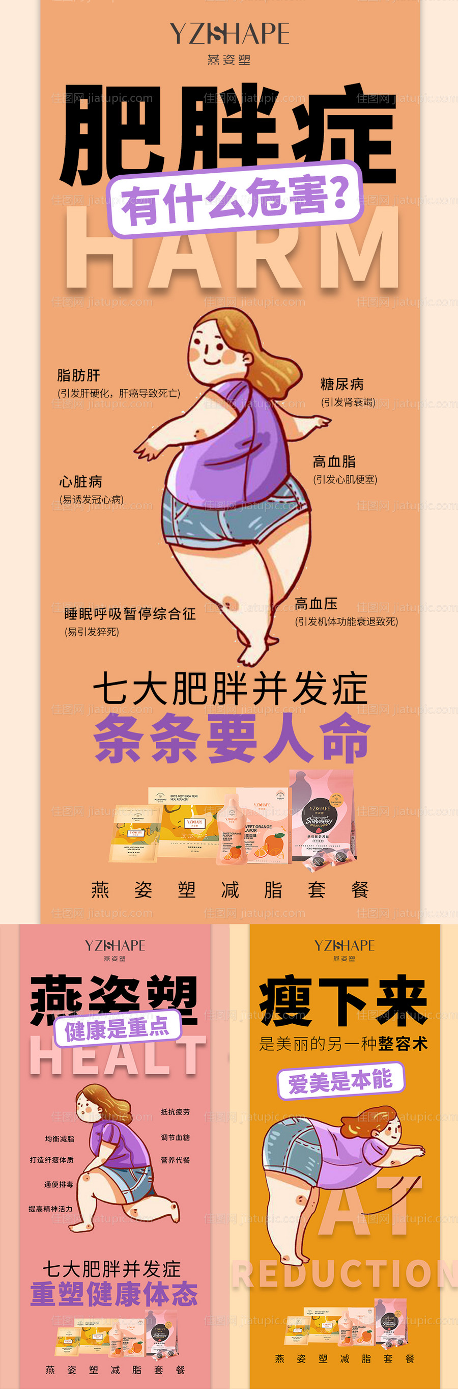 微商减肥瘦身产品促销系列海报-源文件